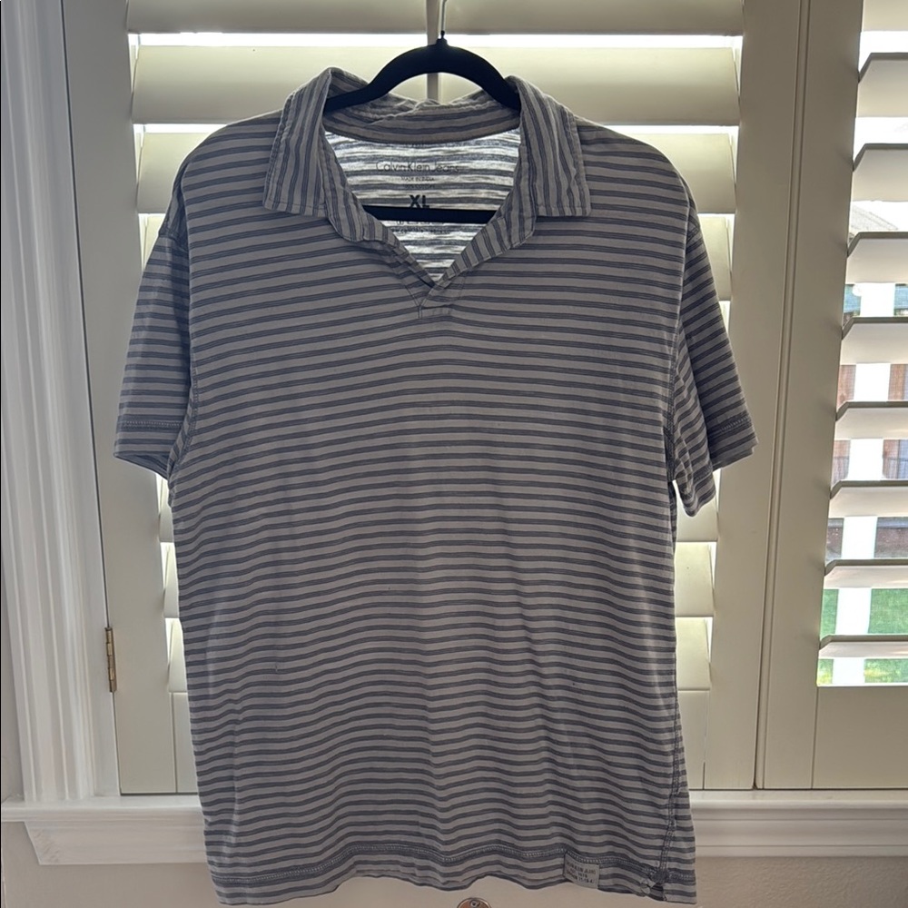 Calvin Klein Jeans Gray and blue Striped Polo Shirt Cotton Men’s XL